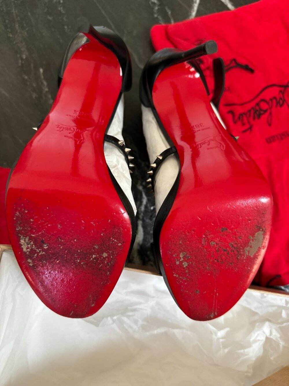 Christian Louboutin Choca Lux 120 Black Spiked Sandals 38.5 - Picture 9 of 11